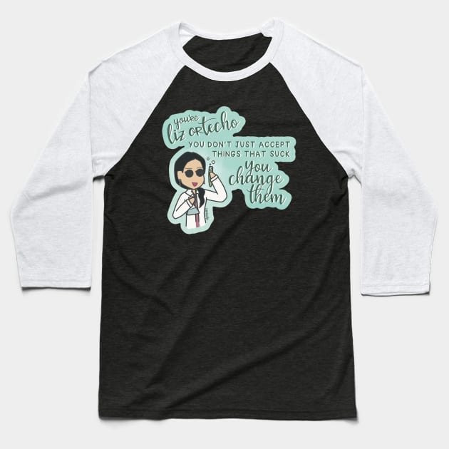 Liz Ortecho Badass Latina Scientist Baseball T-Shirt by djchikart